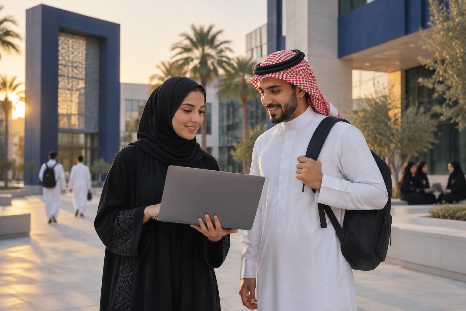 طلاب وطالبات في حرم جامعي سعودي